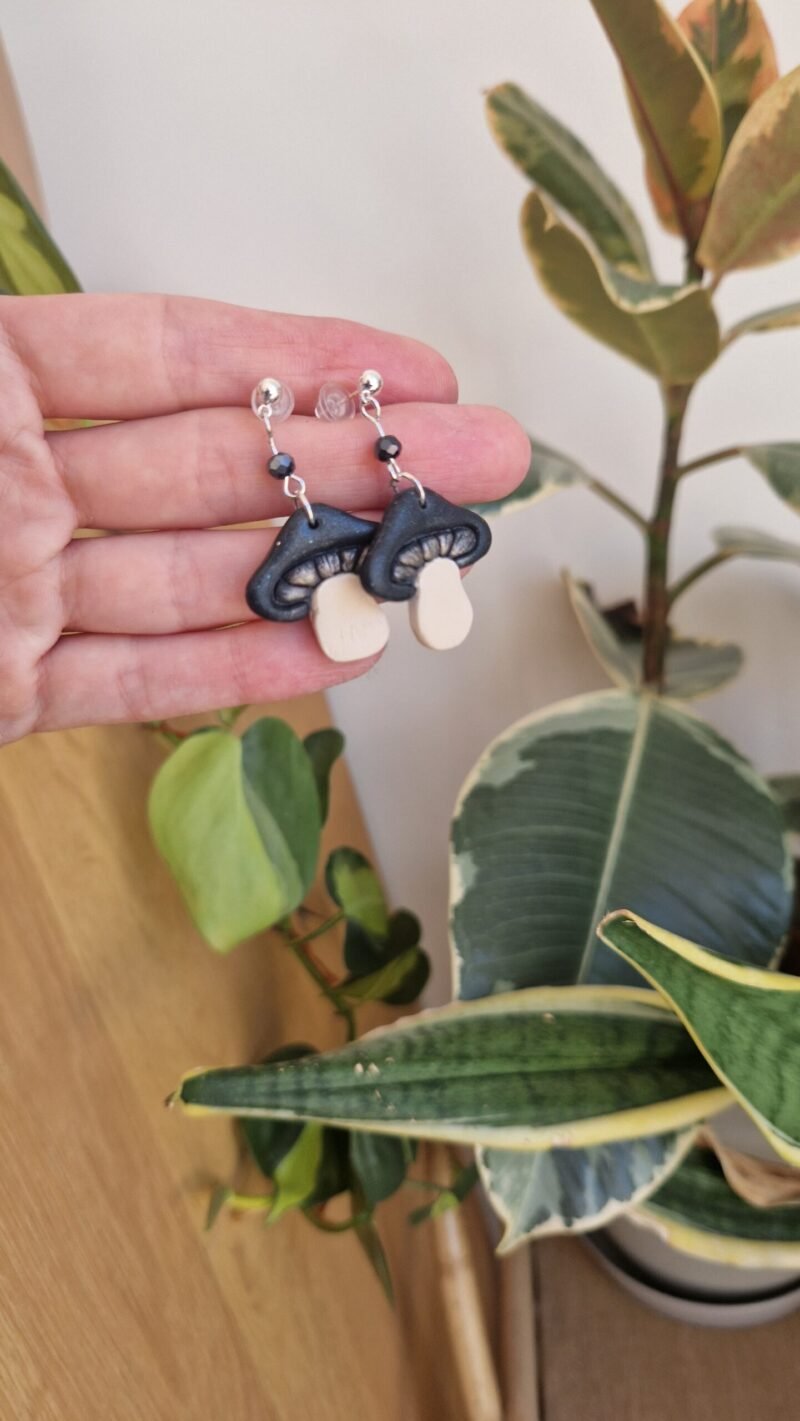 boucles d'oreille Champignons noir – Image 2