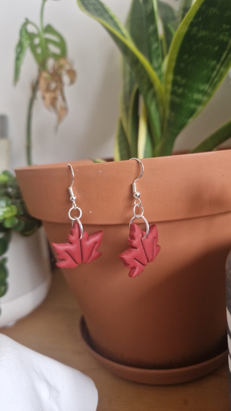 boucles d'oreille Feuilles d'érable rouge - argent – Image 5