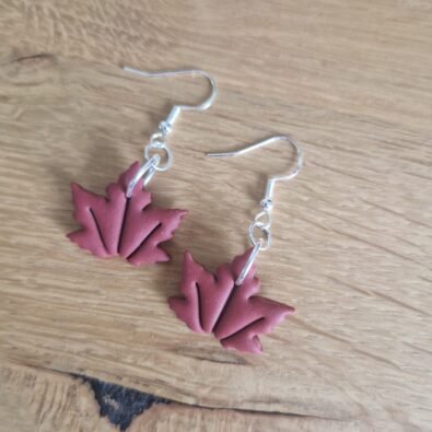 boucles d'oreille Feuilles d'érable rouge - argent