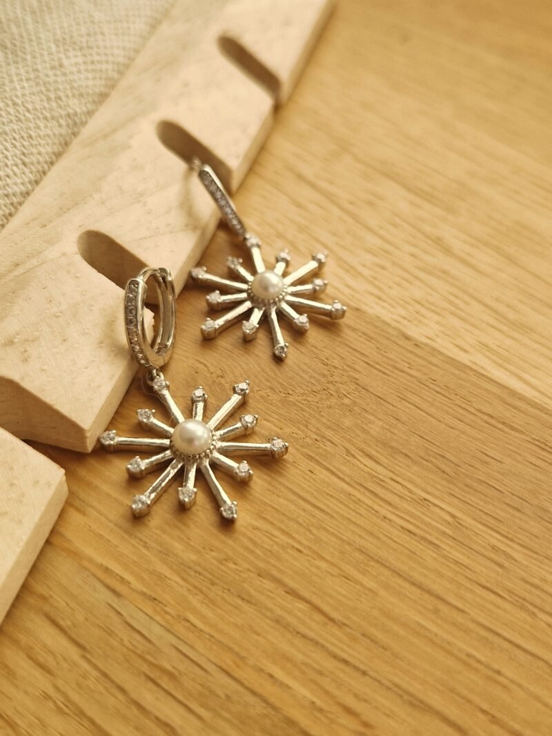 créoles en argent pendant étoiles et perle nacrée