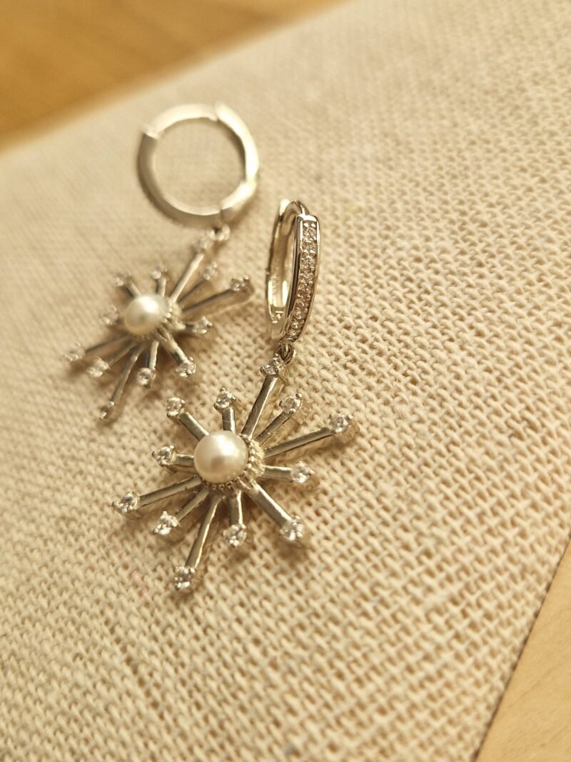 créoles en argent pendant étoiles et perle nacrée – Image 2