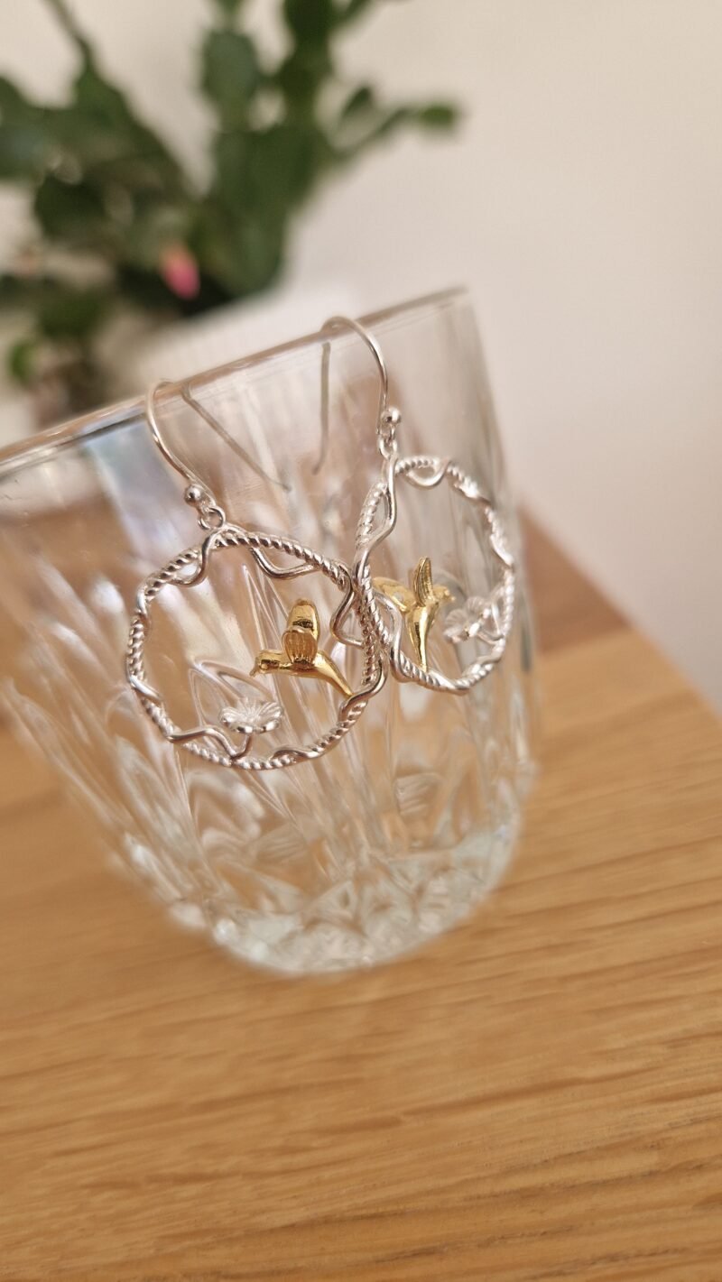 boucles d'oreilles oiseaux suspendus en Argent – Image 2