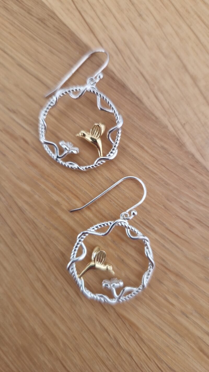 boucles d'oreilles oiseaux suspendus en Argent – Image 4