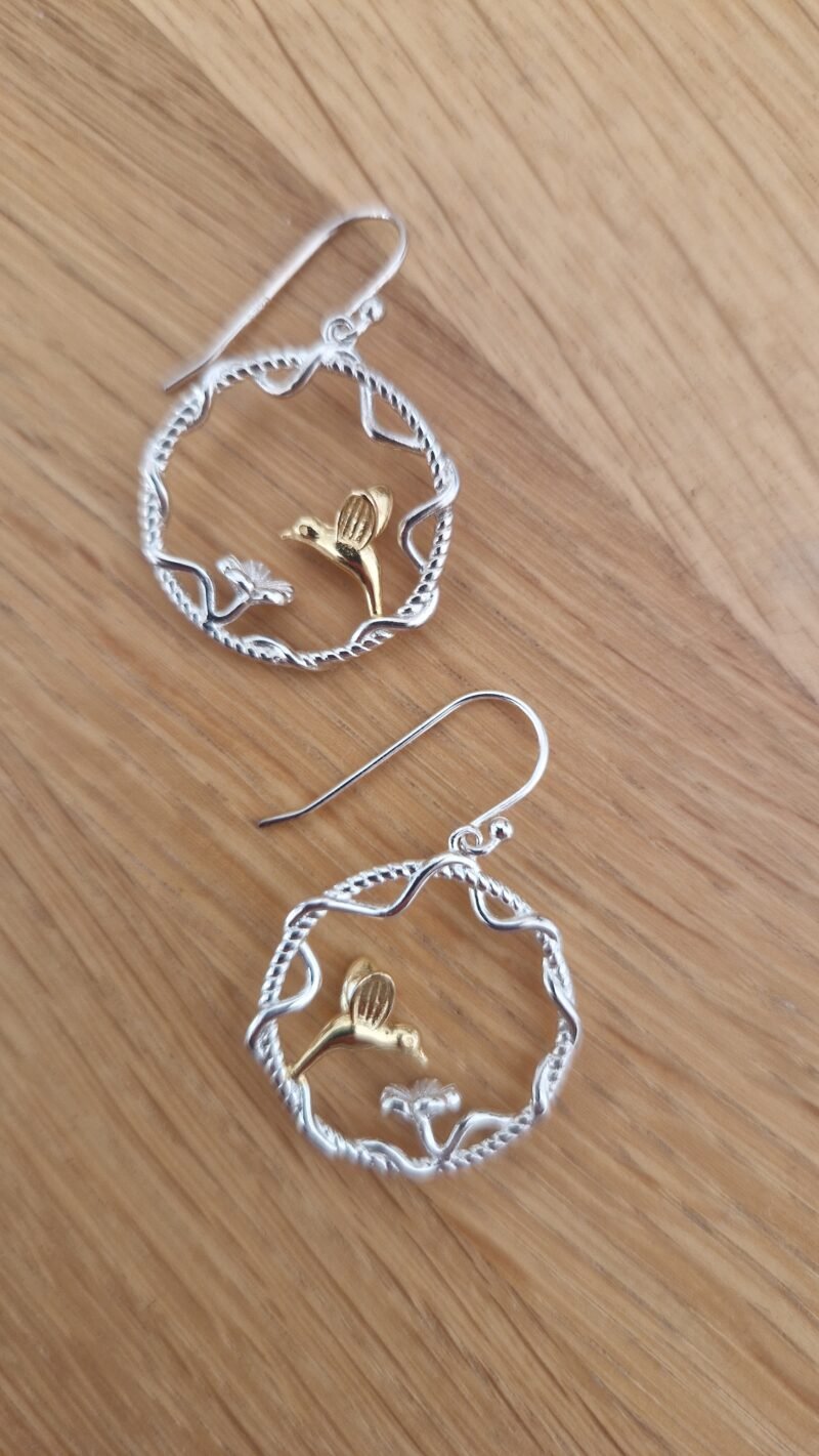 boucles d'oreilles oiseaux suspendus en Argent – Image 3