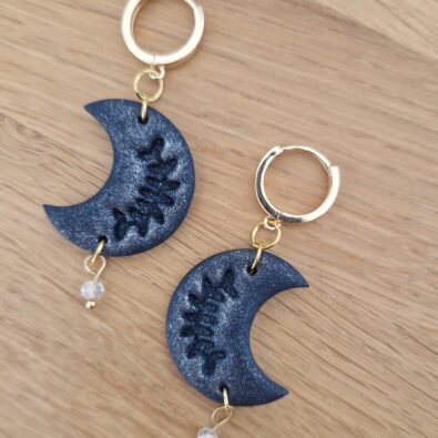 boucles d'oreilles Lunes bleu scintillantes