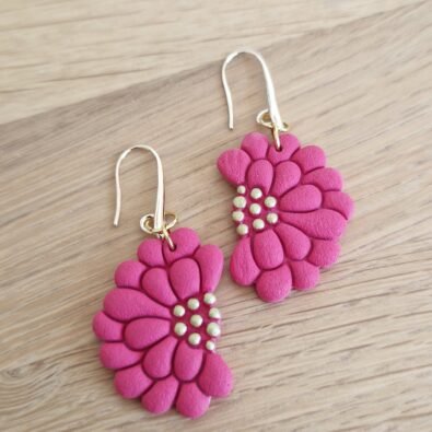 Boucles d'oreille fleurs rouge corail or doré