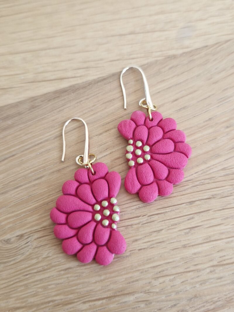 Boucles d'oreille fleurs rouge corail or doré