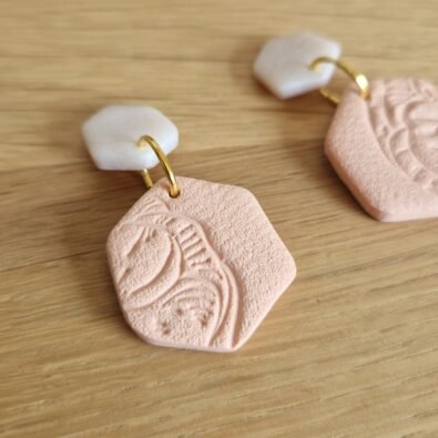 Boucles d'oreille Pêche impression botanique
