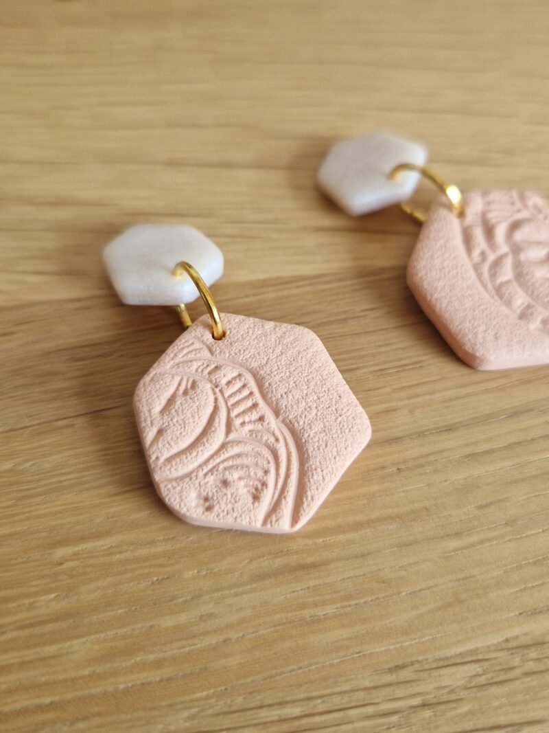 Boucles d'oreille Pêche impression botanique