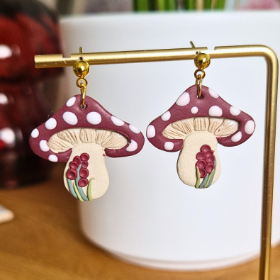 Boucles d’oreilles champignons violets