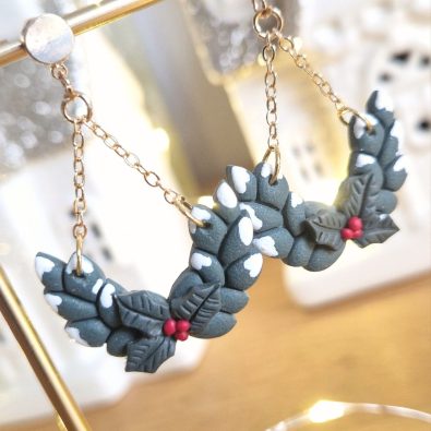 Boucles d’oreilles Couronne d'hiver – Feuilles et houx