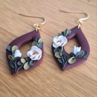 Boucles d’oreilles rosier sauvage blanc– Jardin romantique