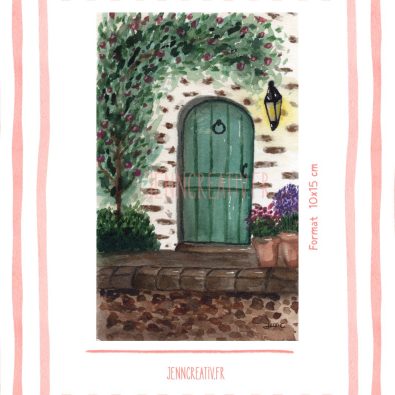 Affiche aquarelle Printemps au cottage – Illustration originale printanière, décoration murale nature poétique